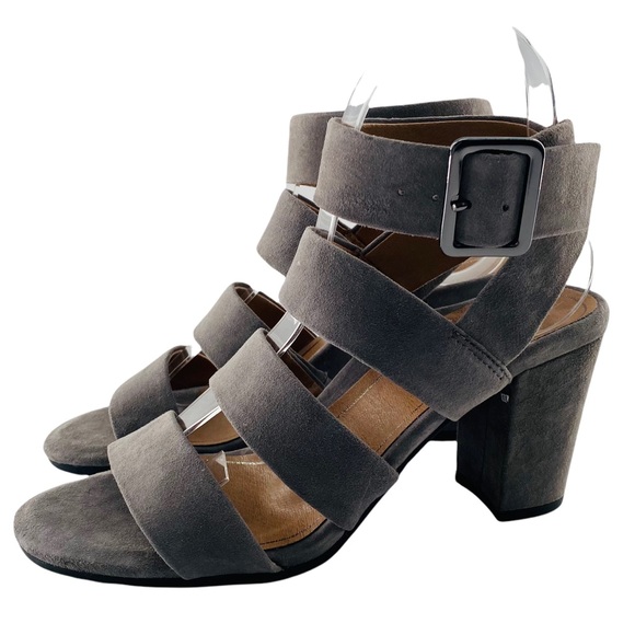 NEW Vionic Blaire Gray Suede Leather Peep Toe Block Heel Sandals - Picture 2 of 13